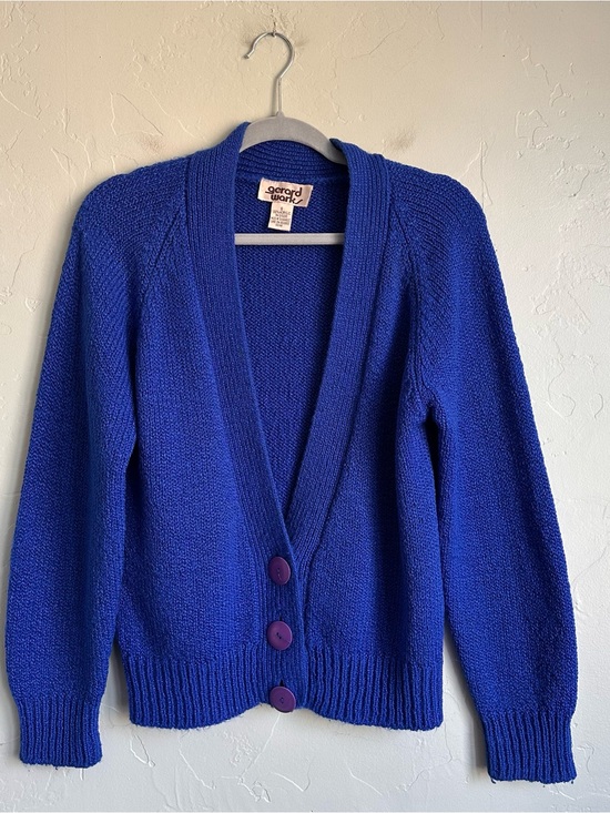 Gerard Works Sweaters - Vintage 80’s Gerard Works Royal Blue V-Neck Button Cardigan Small Preppy